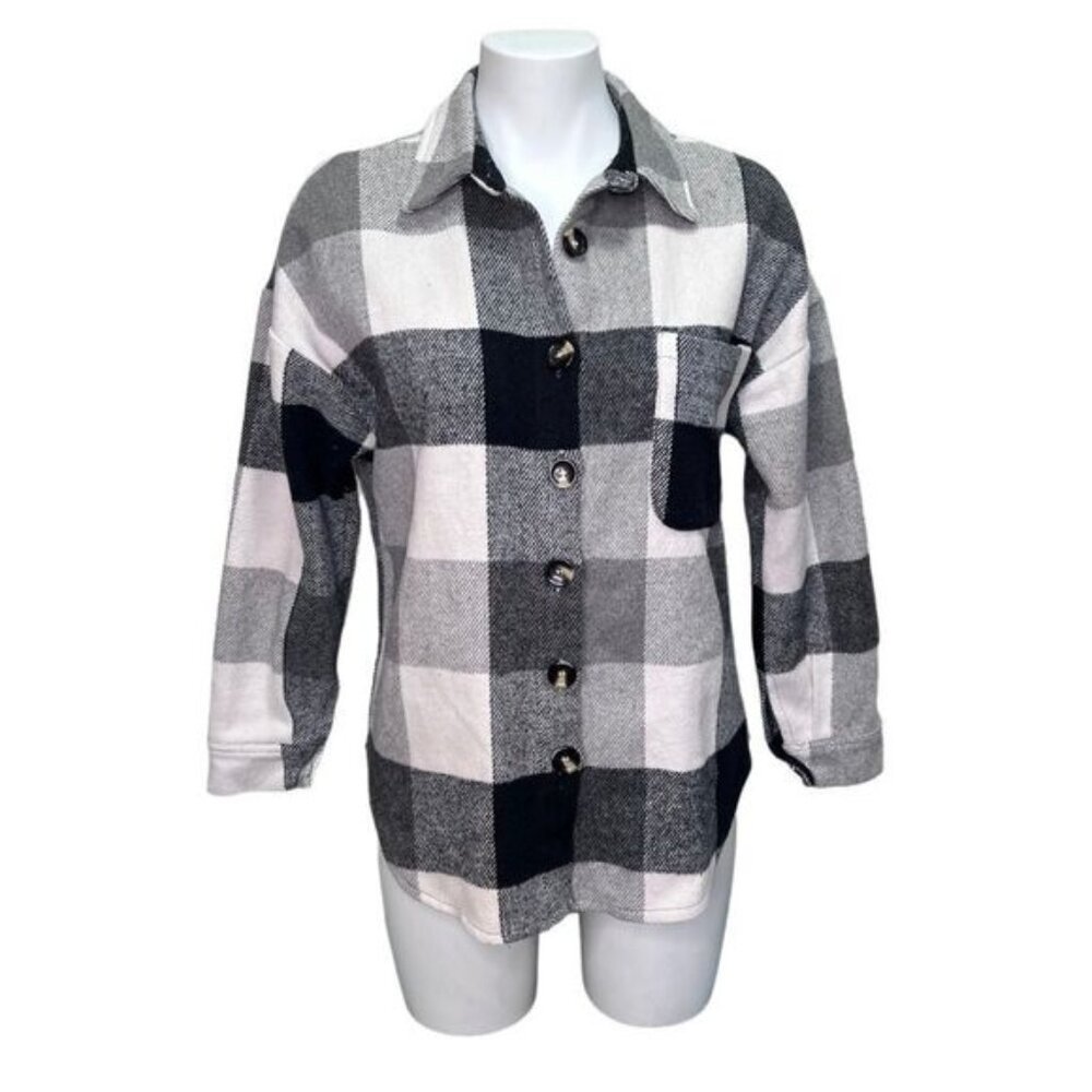 Black  White Buffalo Plaid Shacket Size S